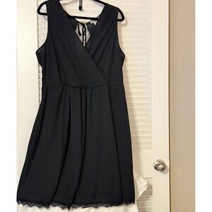 Love Squared Black Lace Hem LBD Sheer Chiffon Surplice Dress Whimsigoth Fairy 2x